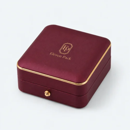 Custom Luxury Red PU Leather Hinged Necklace Box - closed product view