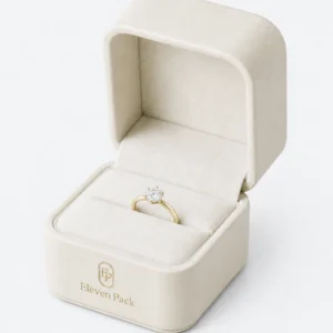 Custom Luxury White PU Leather Hinged Jewelry Box - ring roll detail