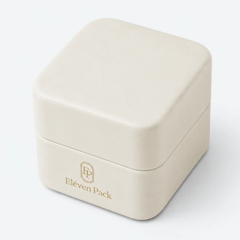 Custom Luxury White PU Leather Hinged Jewelry Box - pu leather logo detail