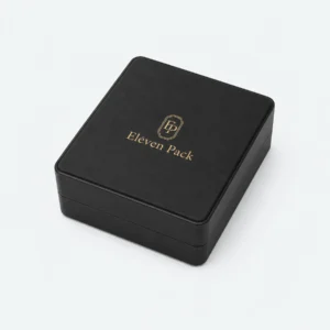 Custom Black PU Leather Flip Top Ring Organizer Box - closed product view