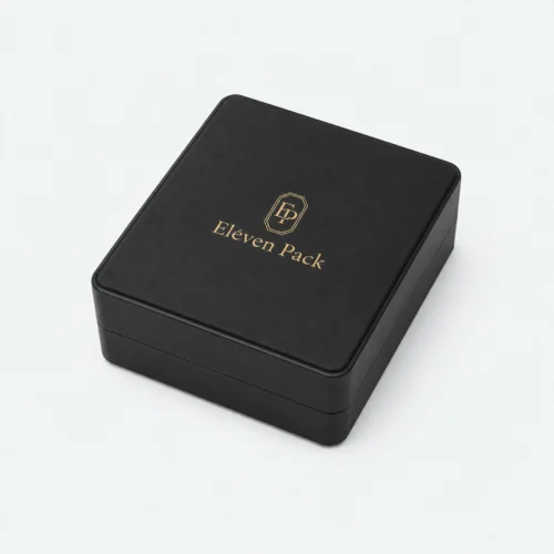 Custom Black PU Leather Flip Top Ring Organizer Box - closed product view