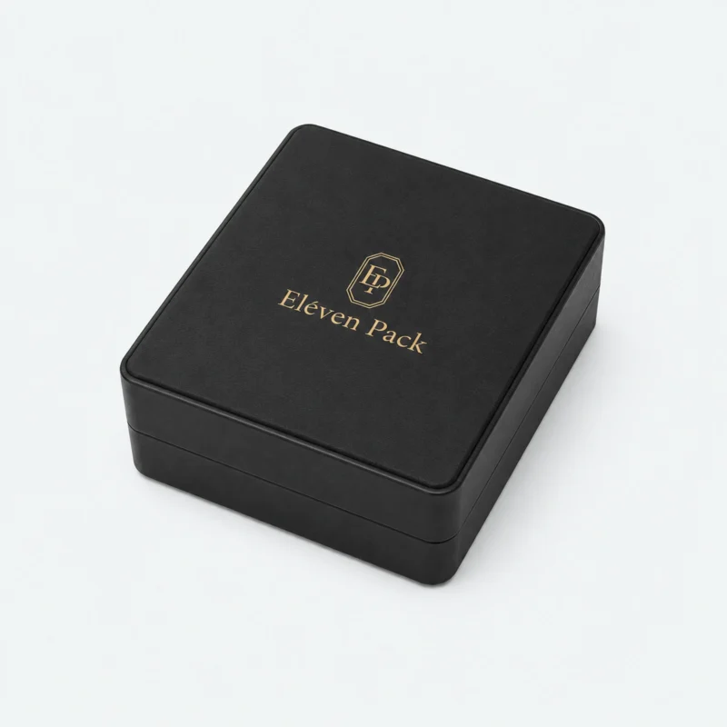 Custom Black PU Leather Flip Top Ring Organizer Box - closed product view