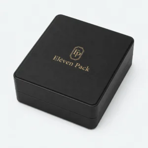 Custom Black PU Leather Flip Top Ring Organizer Box - pu leather logo detail