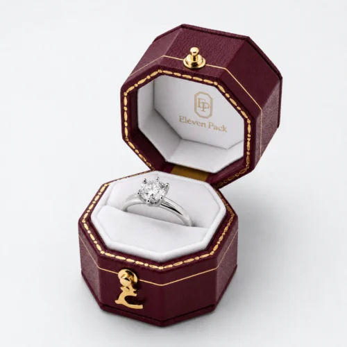 Custom Multicolor PU Leather Mini Ring Box - open product presentation with jewelry