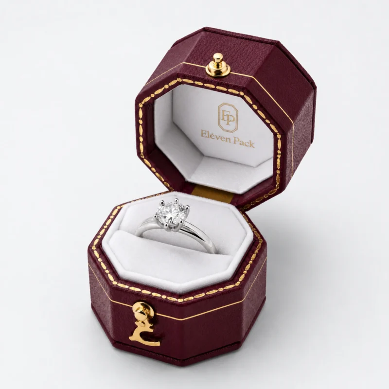 Custom Multicolor PU Leather Mini Ring Box - open product presentation with jewelry Custom Multicolor PU Leather Mini Ring Box - open product presentation with jewelry