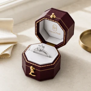 Custom Multicolor PU Leather Mini Ring Box - in-use jewelry presentation scene Custom Multicolor PU Leather Mini Ring Box - in-use jewelry presentation scene