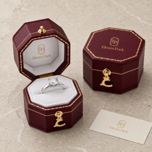 Custom Multicolor PU Leather Mini Ring Box - coordinated packaging system scene Custom Multicolor PU Leather Mini Ring Box - coordinated packaging system scene