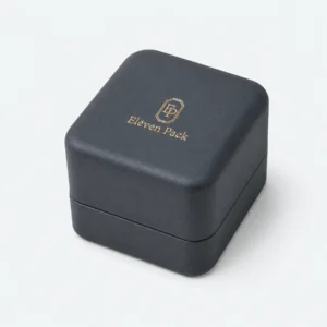 Custom Luxury Black PU Leather Hinged Ring Box - closed product view