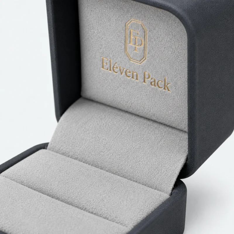 Custom Luxury Black PU Leather Hinged Ring Box - ring insert detail