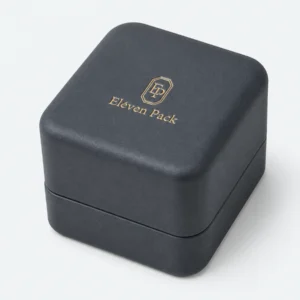 Custom Luxury Black PU Leather Hinged Ring Box - pu leather logo detail