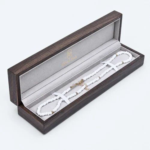 Custom Luxury Wooden Hinged Bracelet Box - open product presentation with jewelry