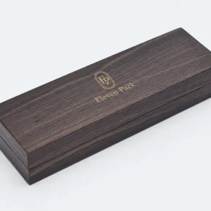 Custom Luxury Wooden Hinged Bracelet Box - wood grain logo detail