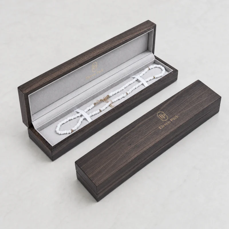 Custom Luxury Wooden Hinged Bracelet Box - coordinated packaging system scene