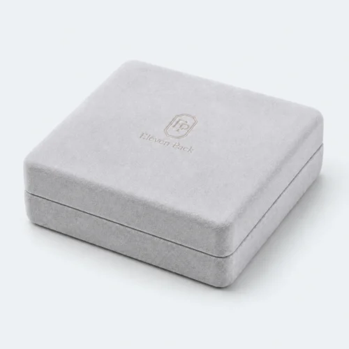 Custom Luxury Gray Suede Hinged Jewelry Box with LED Light - closed product view