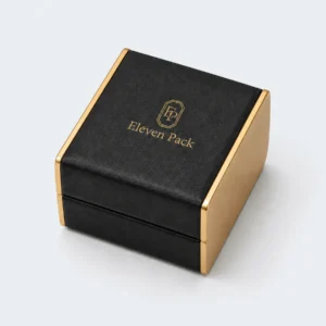Custom Black PU Leather Flip Top Ring Box with LED - closed product view