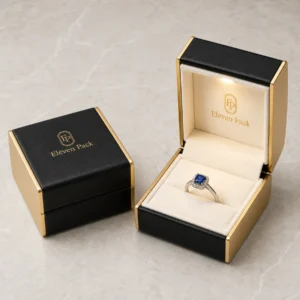 Custom Black PU Leather Flip Top Ring Box with LED - coordinated packaging system scene