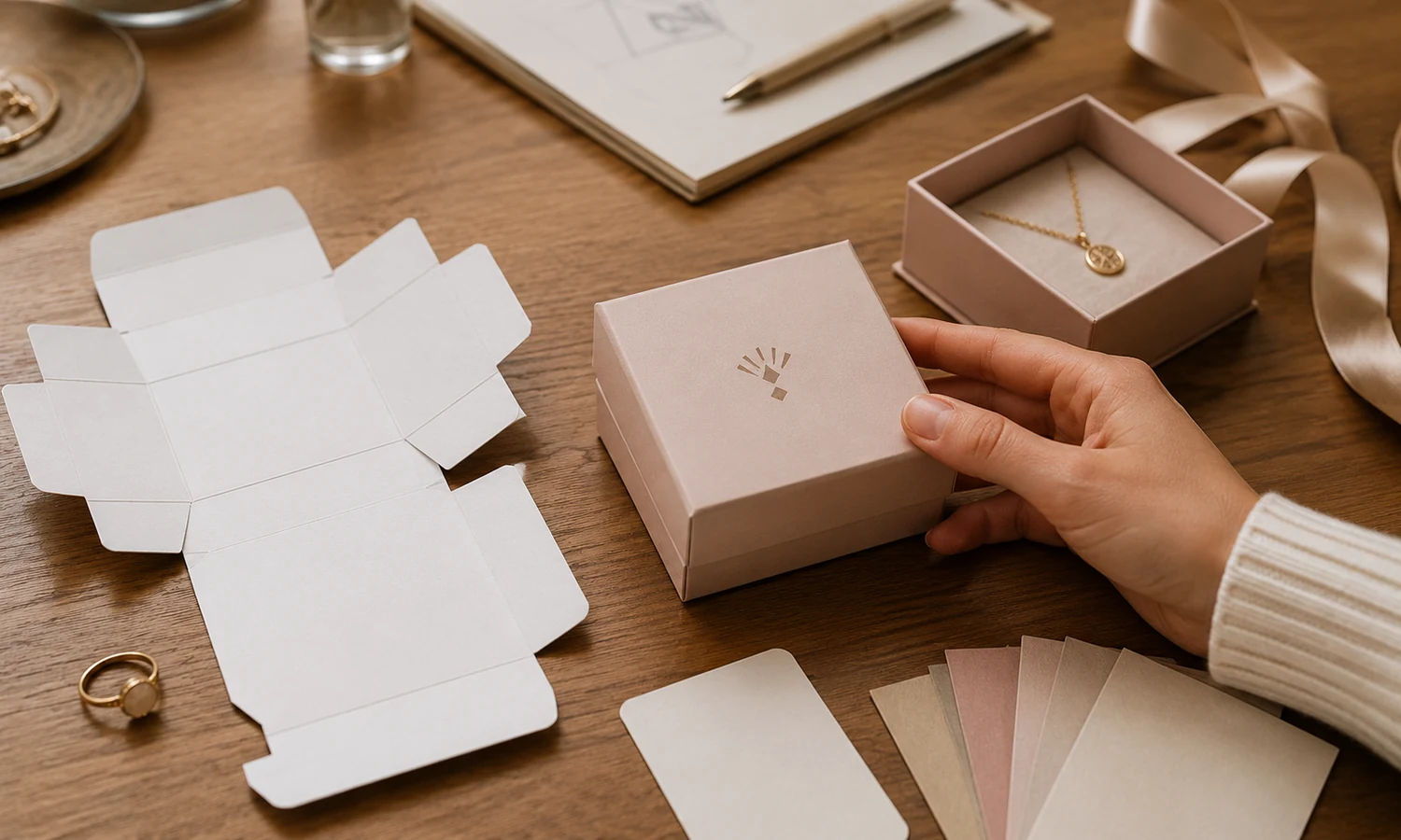 Partially assembled gift box mockup with matching template sheet
