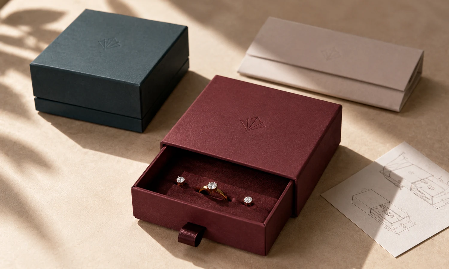 Compact recycled jewelry package with an excess filler sheet set aside