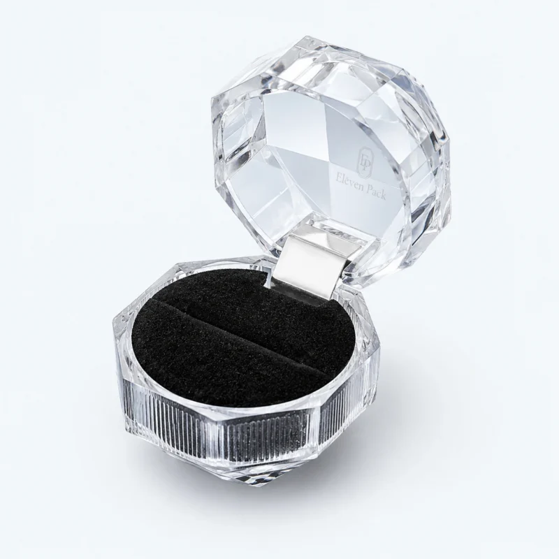 Clear Acrylic Luxury Ring Gift Box - open product view - GB-BM-01-P1 Clear Acrylic Luxury Ring Gift Box - open product view - GB-BM-01-P1