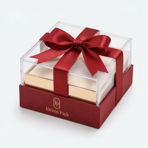 Clear Acrylic Ribbon Bow Luxury Gift Box - closed product view - GB-BM-01-P2