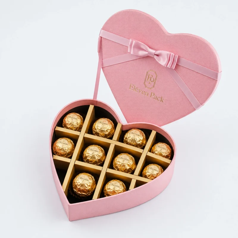 Red Paper Heart-Shaped Chocolate Gift Box - open product view - GB-BM-02-P1