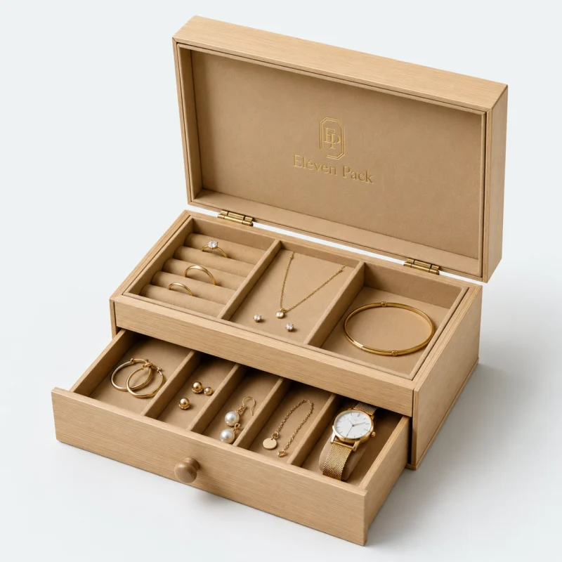 Rigid Paperboard Drawer Jewelry Organizer - open product view - GB-BM-02-P10