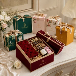 Specialty Paper Square Ribbon Bow Gift Box - material or structure detail - GB-BM-02-P15