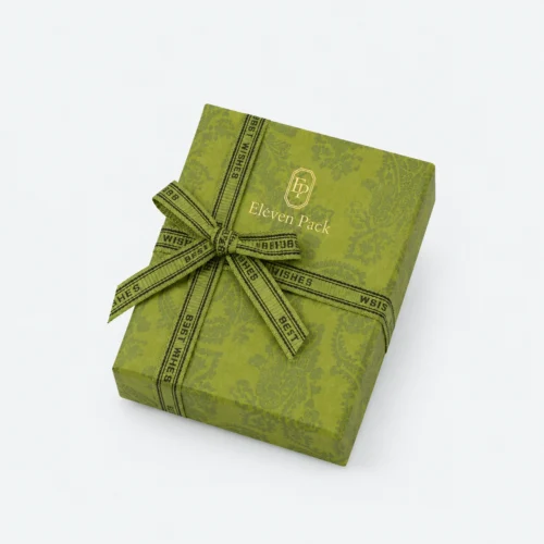 Green Paper Flip-Top Ribbon Bow Printed Gift Box - closed product view - GB-BM-02-P17