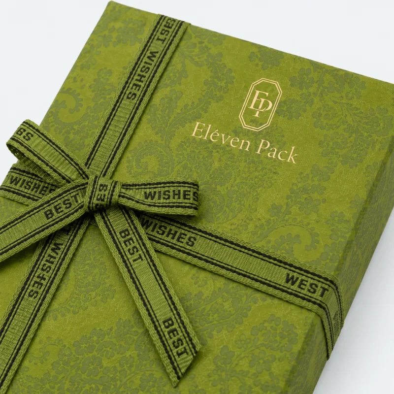 Green Paper Flip-Top Ribbon Bow Printed Gift Box - material or structure detail - GB-BM-02-P17