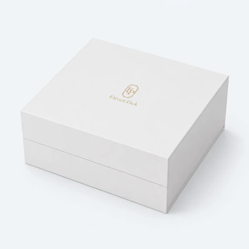 White Paper Magnetic Closure Flip-Top Retail Wine Gift Box - closed product view - GB-BM-02-P2 White Paper Magnetic Closure Flip-Top Retail Wine Gift Box - closed product view - GB-BM-02-P2