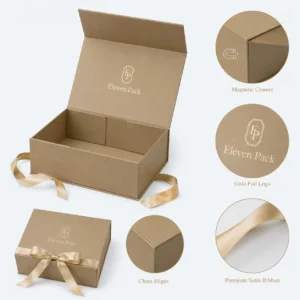 Gold Paper Magnetic Flip-Top Ribbon Bow Gift Box - material or structure detail - GB-BM-02-P22 Gold Paper Magnetic Flip-Top Ribbon Bow Gift Box - material or structure detail - GB-BM-02-P22