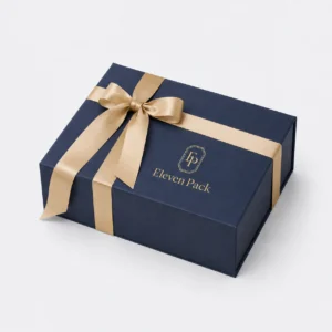 Dark Blue Paper Magnetic Flip-Top Ribbon Bow Gift Box - closed product view - GB-BM-02-P23