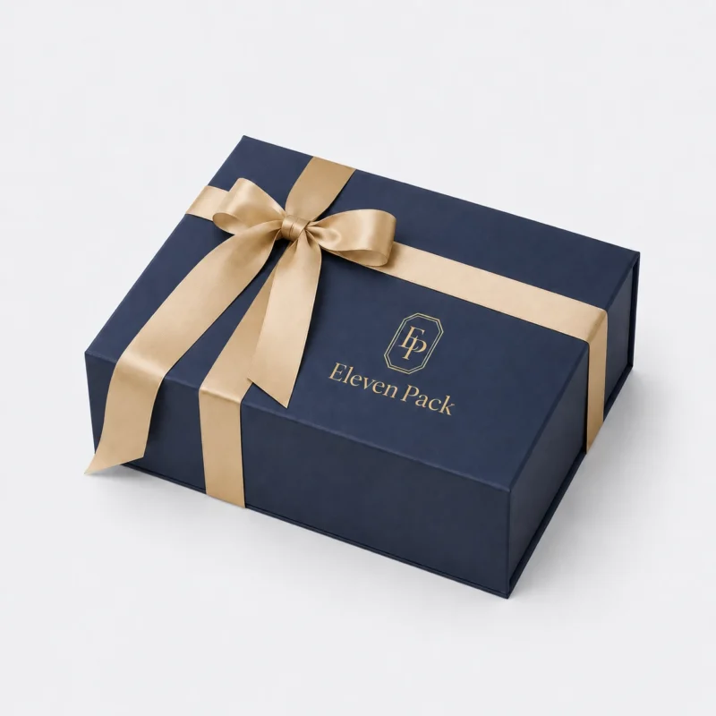 Dark Blue Paper Magnetic Flip-Top Ribbon Bow Gift Box - closed product view - GB-BM-02-P23
