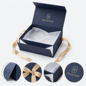 Dark Blue Paper Magnetic Flip-Top Ribbon Bow Gift Box - material or structure detail - GB-BM-02-P23