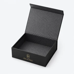 Black Paper Magnetic Closure Flip-Top Retail Wine Gift Box - open product view - GB-BM-02-P3 Black Paper Magnetic Closure Flip-Top Retail Wine Gift Box - open product view - GB-BM-02-P3