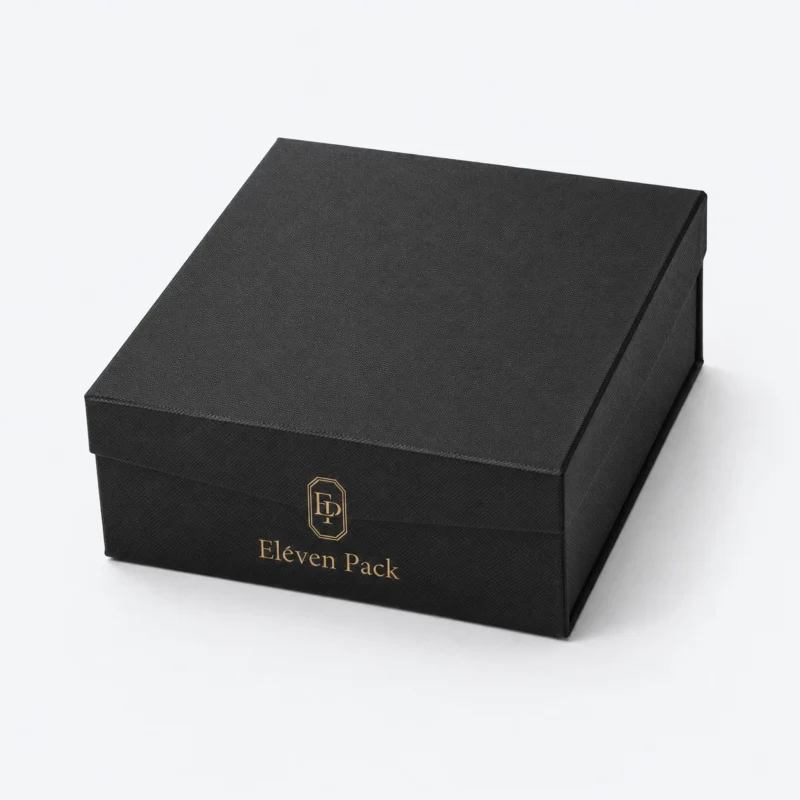 Black Paper Magnetic Closure Flip-Top Retail Wine Gift Box - closed product view - GB-BM-02-P3 Black Paper Magnetic Closure Flip-Top Retail Wine Gift Box - closed product view - GB-BM-02-P3