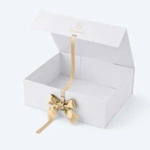 White Ribbon Bow Cardboard Gift Box - open product view - GB-BM-02-P30 White Ribbon Bow Cardboard Gift Box - open product view - GB-BM-02-P30