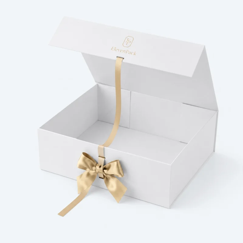 White Ribbon Bow Cardboard Gift Box - open product view - GB-BM-02-P30 White Ribbon Bow Cardboard Gift Box - open product view - GB-BM-02-P30