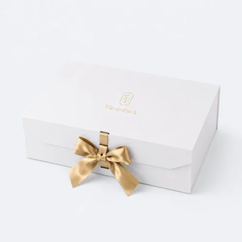 White Ribbon Bow Cardboard Gift Box - closed product view - GB-BM-02-P30