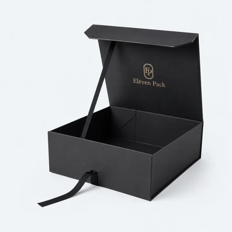 Black Ribbon Bow Cardboard Gift Box - open product view - GB-BM-02-P31