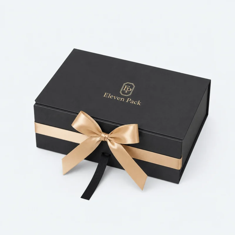 Black Ribbon Bow Cardboard Gift Box - closed product view - GB-BM-02-P31