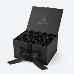 Black Magnetic Closure Ribbon Bow Matte Cardboard Gift Box - open product view - GB-BM-02-P37 Black Magnetic Closure Ribbon Bow Matte Cardboard Gift Box - open product view - GB-BM-02-P37