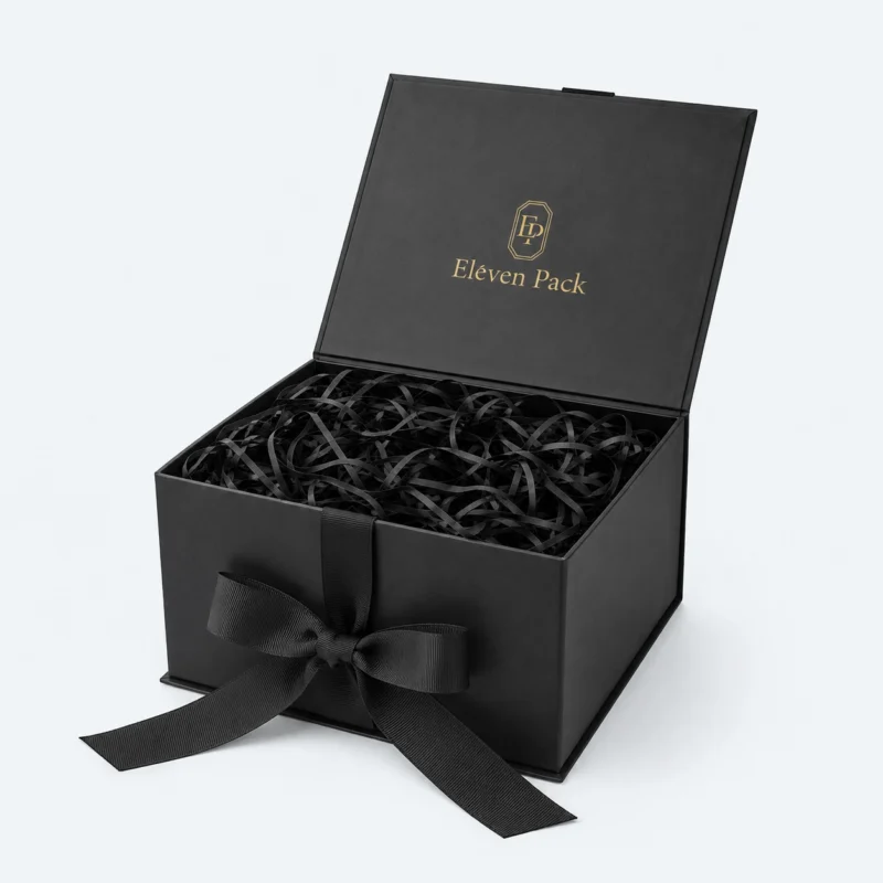 Black Magnetic Closure Ribbon Bow Matte Cardboard Gift Box - open product view - GB-BM-02-P37 Black Magnetic Closure Ribbon Bow Matte Cardboard Gift Box - open product view - GB-BM-02-P37