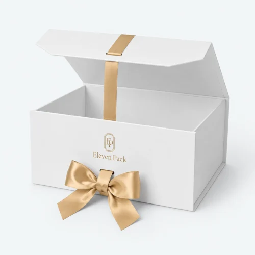 White Ribbon Bow Elegant Cardboard Gift Box - open product view - GB-BM-02-P41
