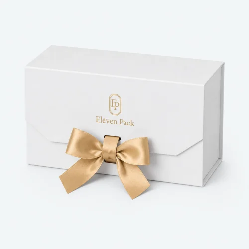White Ribbon Bow Elegant Cardboard Gift Box - closed product view - GB-BM-02-P41