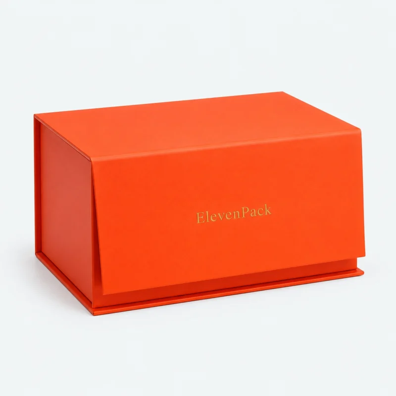 Orange Paper Foldable Flip-Top Gift Box - closed product view - GB-BM-02-P43 Orange Paper Foldable Flip-Top Gift Box - closed product view - GB-BM-02-P43