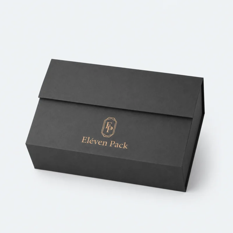 Black Paper Magnetic Closure Flip-Top Premium Gift Box - closed product view - GB-BM-02-P6 Black Paper Magnetic Closure Flip-Top Premium Gift Box - closed product view - GB-BM-02-P6