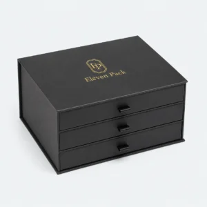 Black Flip-Top Three-Layer Cardboard Chocolate Gift Box - closed product view - GB-BM-02-P64