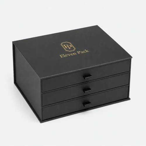 Black Flip-Top Three-Layer Cardboard Chocolate Gift Box - closed product view - GB-BM-02-P64