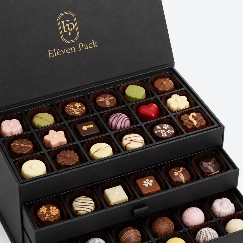 Black Flip-Top Three-Layer Cardboard Chocolate Gift Box - material or structure detail - GB-BM-02-P64